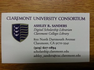Ashley Sanders becomes the new Digital Scholarship Librarian at the Claremont Colleges Library.